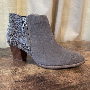 Vionic "Anne" Ankle Boot sz 7.5 Taupe Suede - Faux Snake - Leather